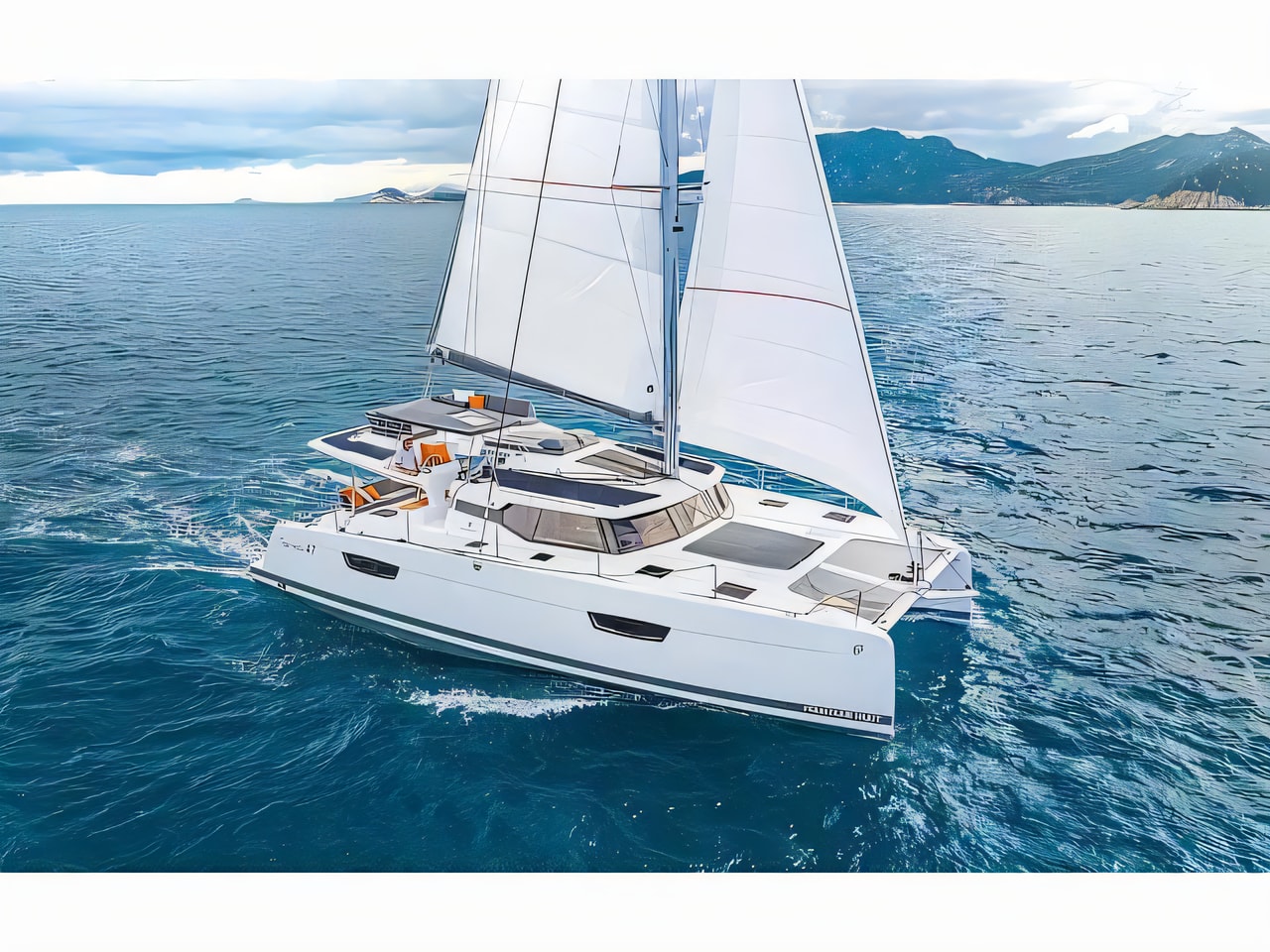 Exterior overview of Tanna 47 A / C & GEN & WM catamaran for charter from Skradin ACI Marina in the Kornati sailing area Croatia