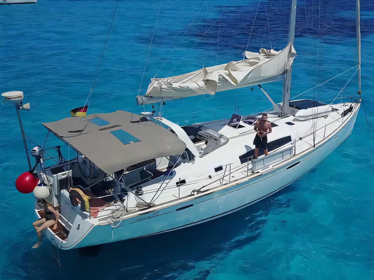 Exterior overview of Oceanis 50 sail boat for charter from Rogoznica Marina Frapa in the Kornati sailing area Croatia