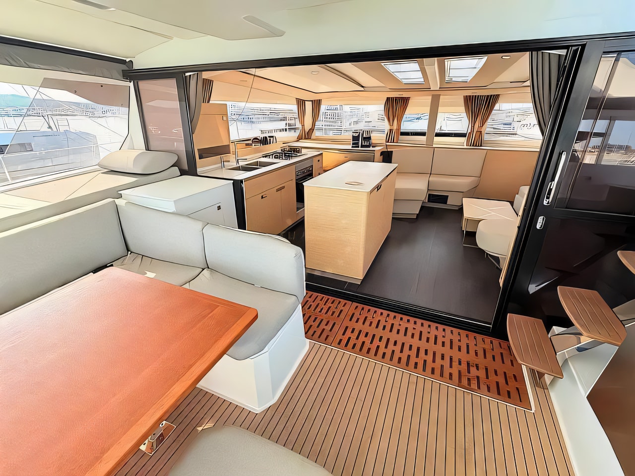 Layout of Aura 51 catamaran with 7 cabins Croatia yacht charter