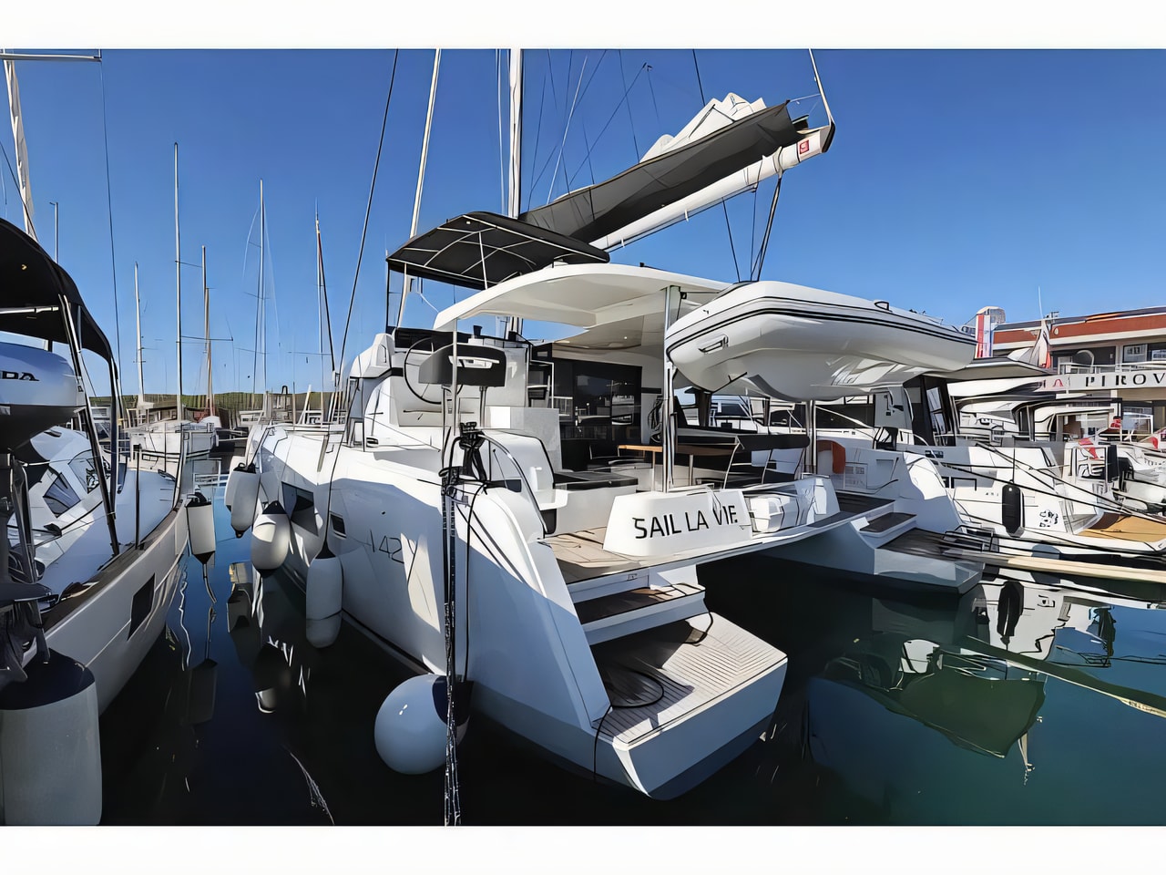 Exterior overview of Lagoon 42 catamaran for charter from Pirovac in the Sibenik sailing area Croatia