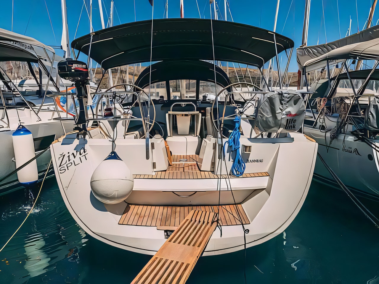 Exterior overview of Sun Odyssey 49 sail boat for charter from Seget Donji Marina Baotic in the Split sailing area Croatia