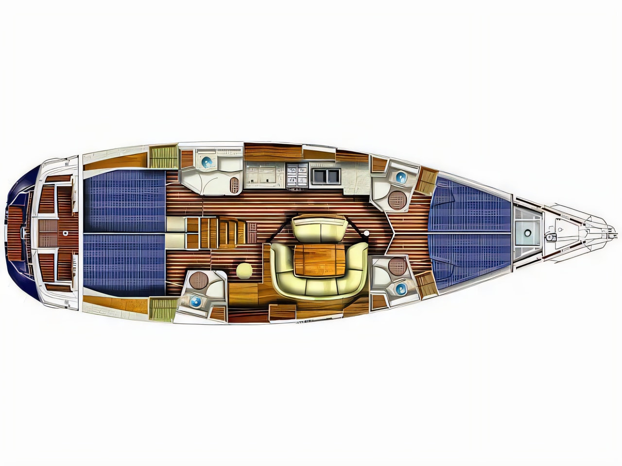 Interior of Sun Odyssey 49 sail boat with 4 cabins Croatia yacht charter
