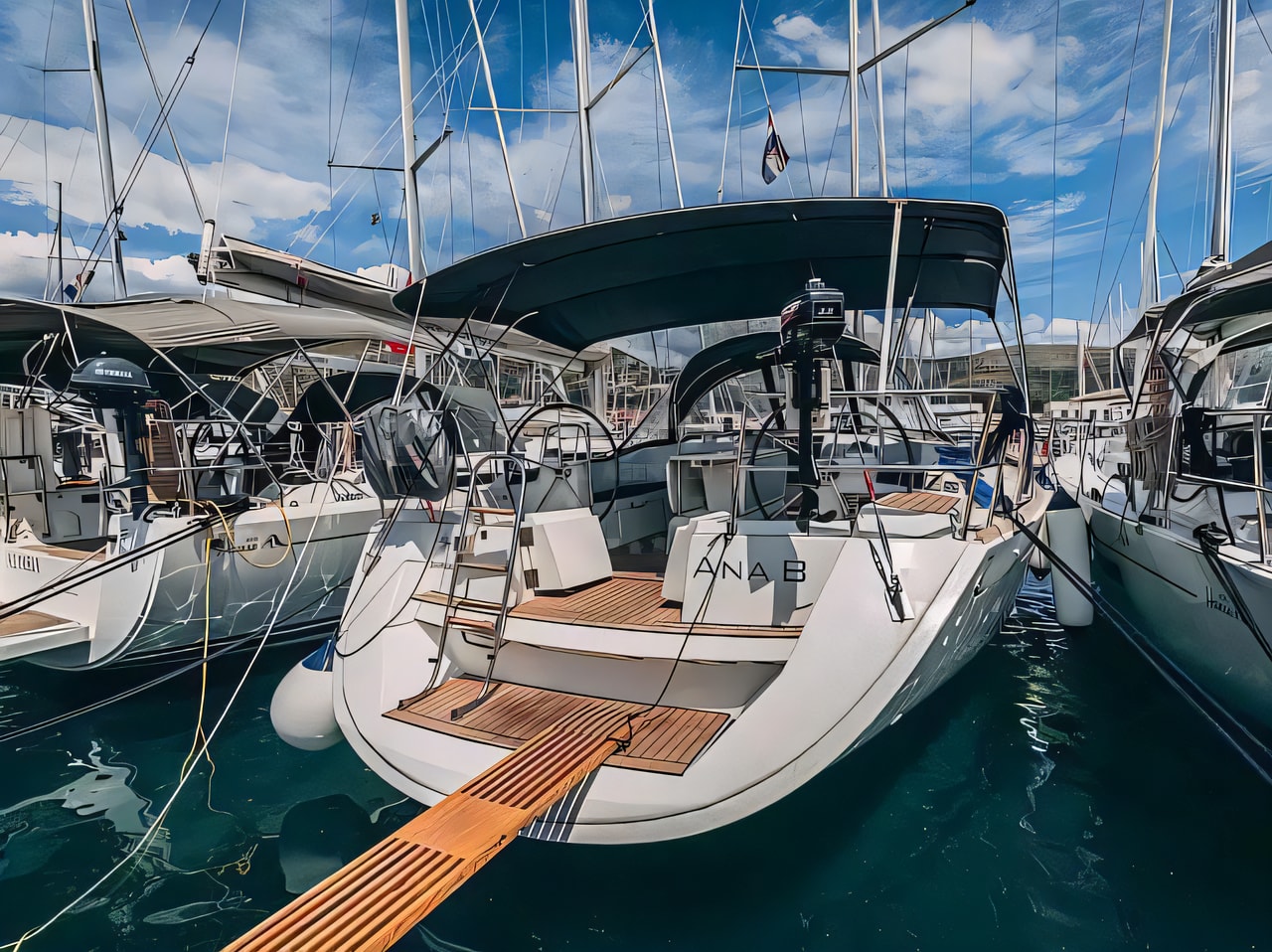 Exterior overview of Sun Odyssey 49i sail boat for charter from Seget Donji Marina Baotic in the Split sailing area Croatia