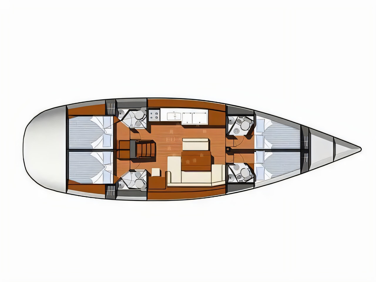 Interior of Sun Odyssey 49i sail boat with 4 cabins Croatia yacht charter