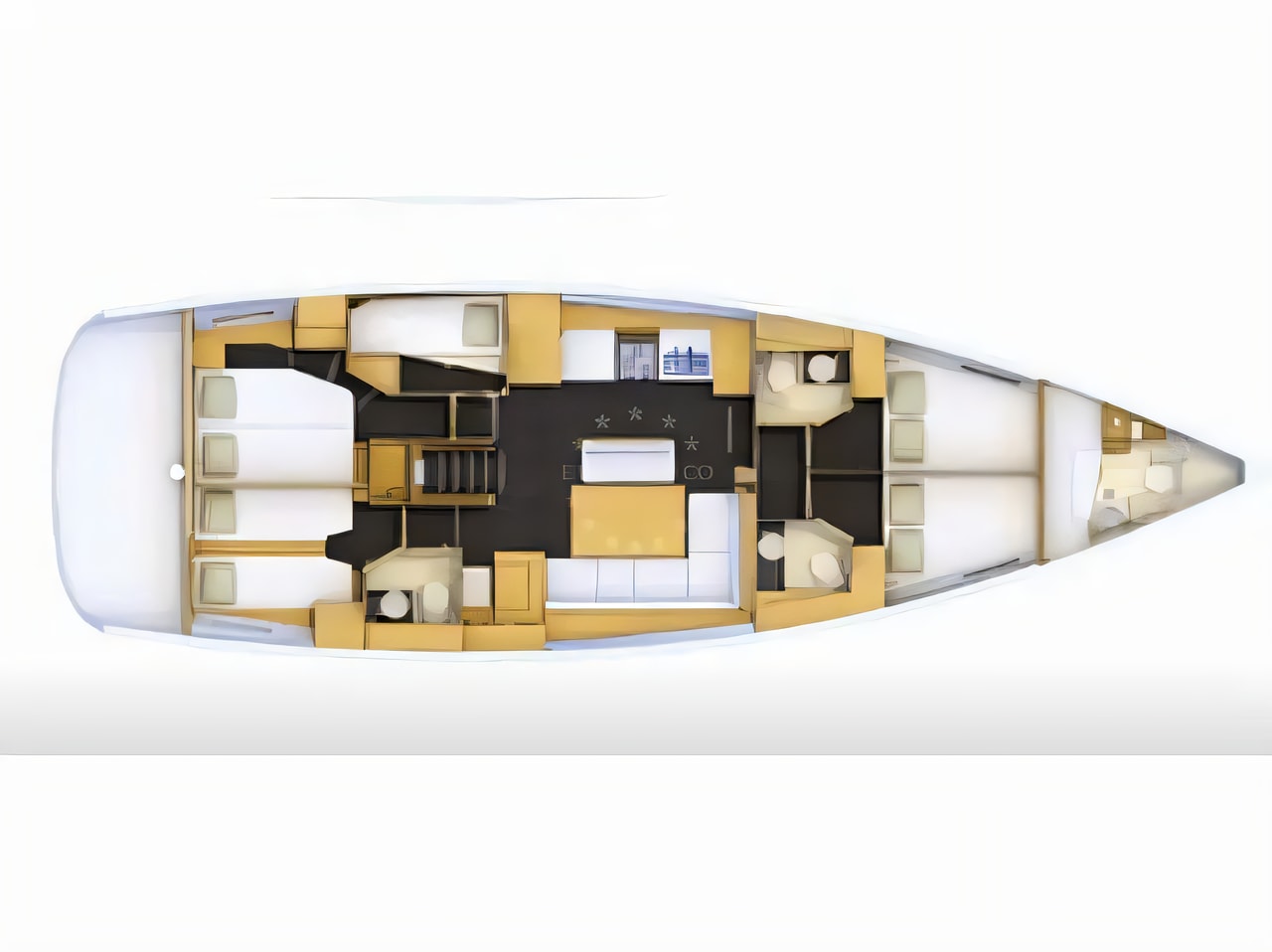 Interior of Jeanneau 54 sail boat with 5 cabins Croatia yacht charter
