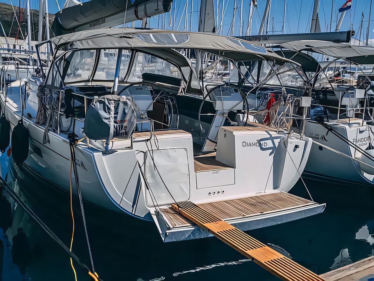 Exterior overview of Hanse 455 sail boat for charter from Seget Donji Marina Baotic in the Split sailing area Croatia