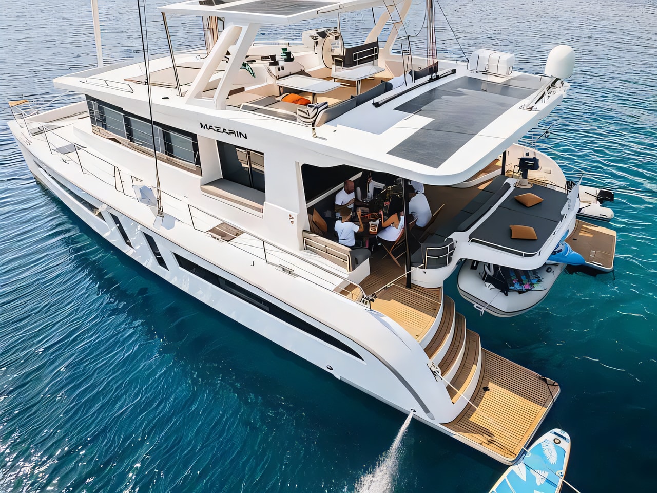 Exterior overview of Mazarin 55 catamaran for charter from Seget Donji Marina Baotic in the Split sailing area Croatia
