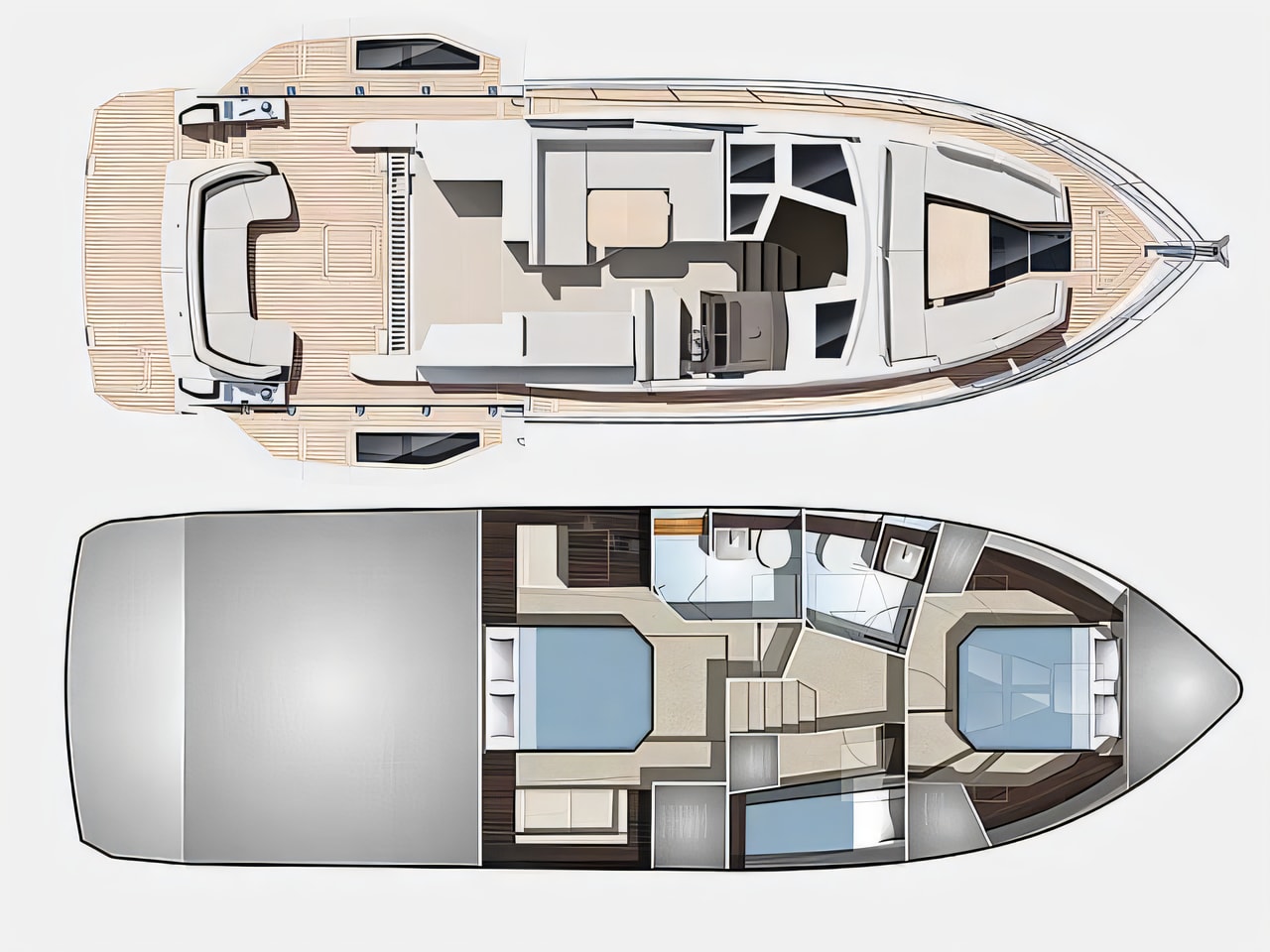 Interior of Galeon 480 Fly motor boat with 3 cabins Croatia yacht charter