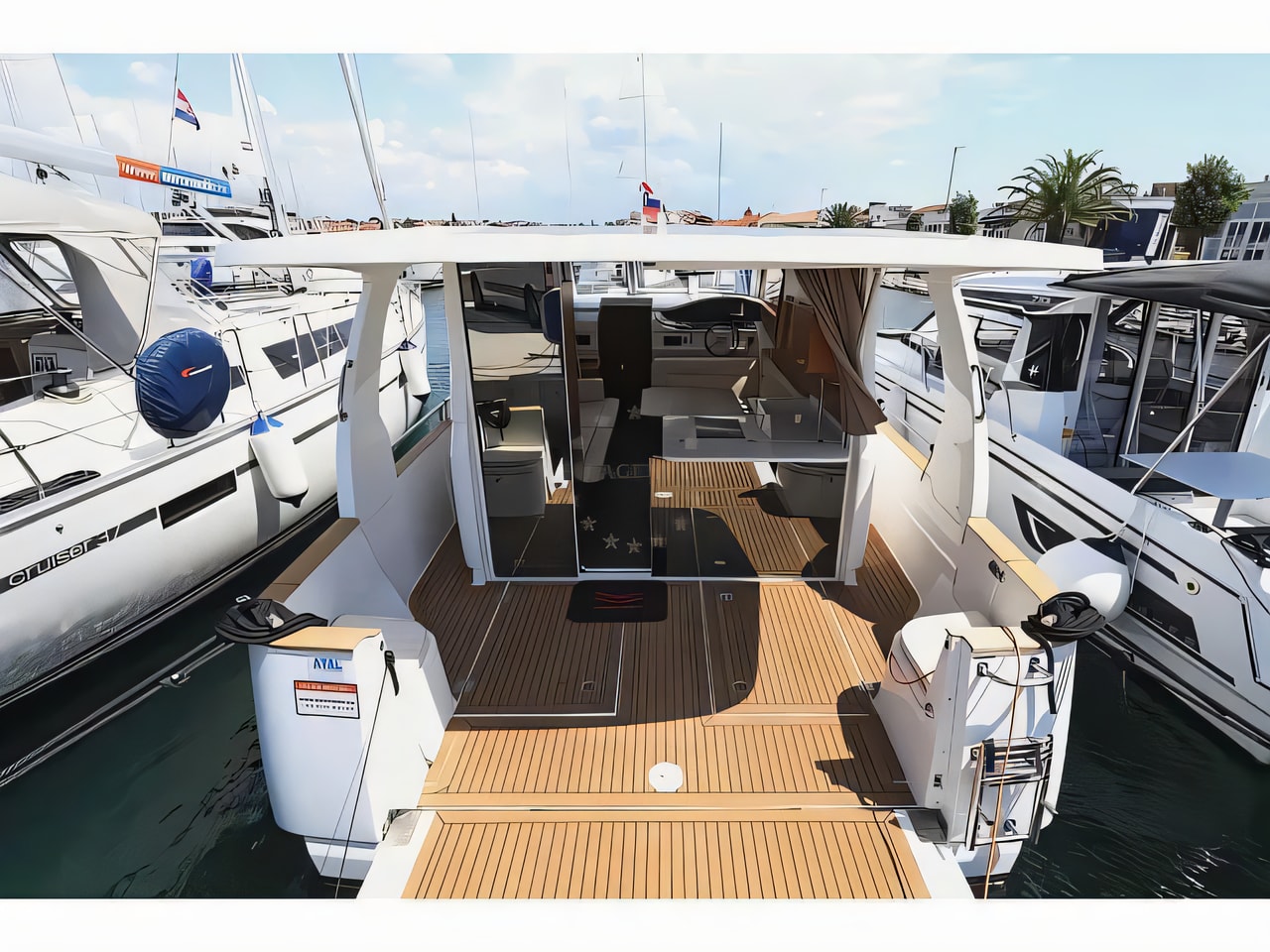 Exterior overview of Greenline 33 motor boat for charter from Pirovac in the Sibenik sailing area Croatia