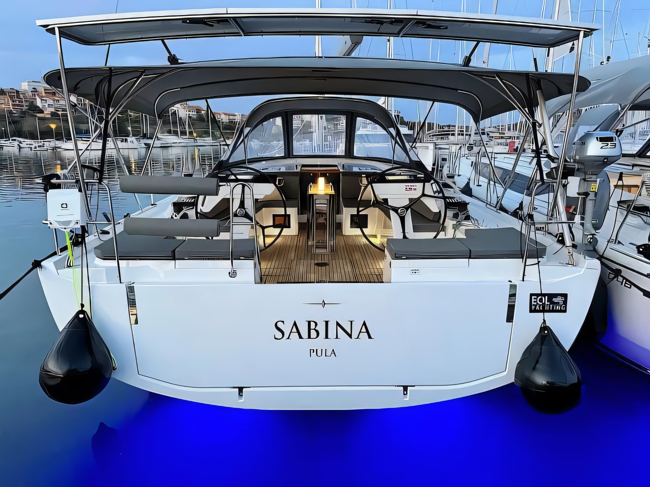 Exterior overview of Bavaria C46 sail boat for charter from Pula Tehnomont Marina Veruda in the Istria / Kvarner sailing area Croatia