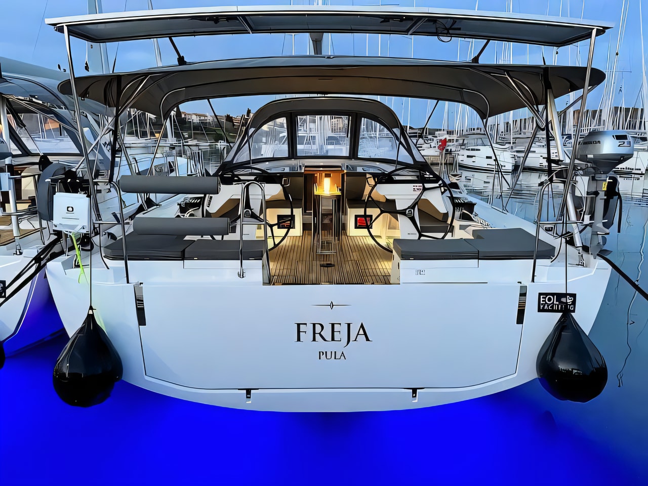 Exterior overview of Bavaria C46 sail boat for charter from Pula Tehnomont Marina Veruda in the Istria / Kvarner sailing area Croatia