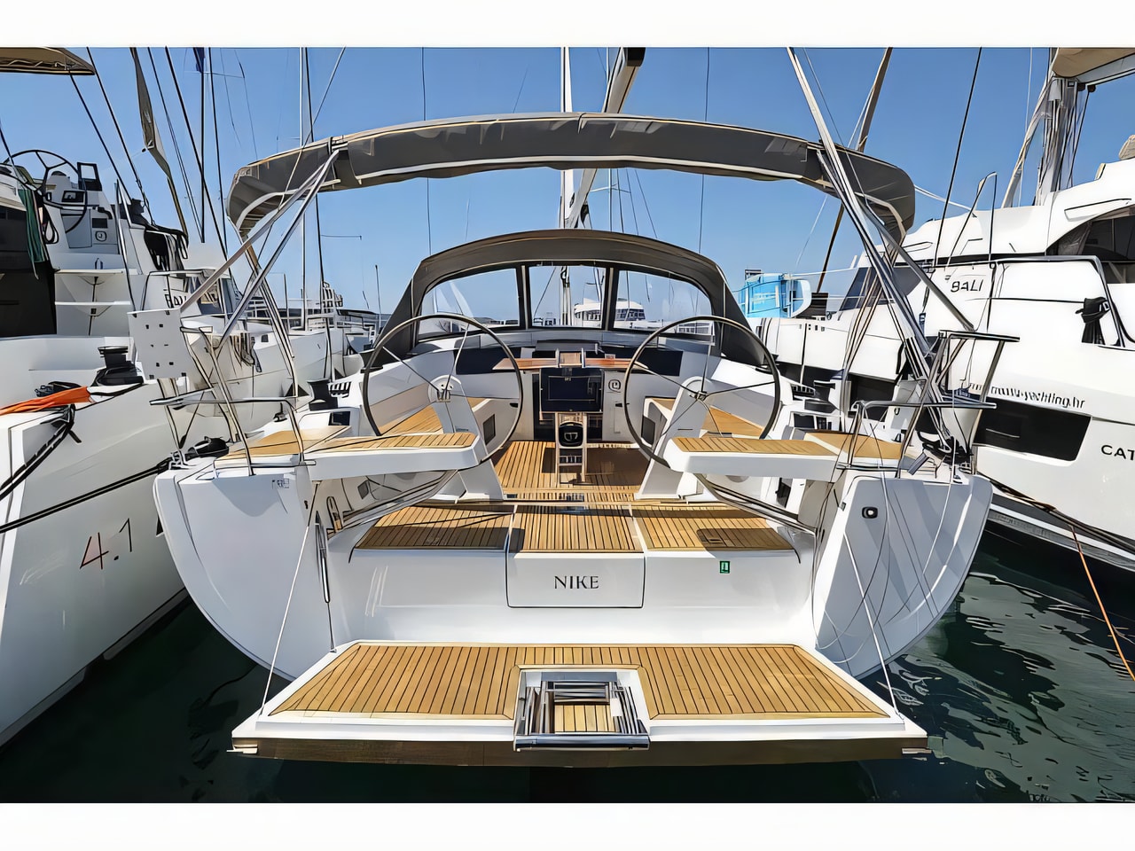 Exterior overview of Hanse 418 sail boat for charter from Vinodolski Novi Marina in the Istria / Kvarner sailing area Croatia