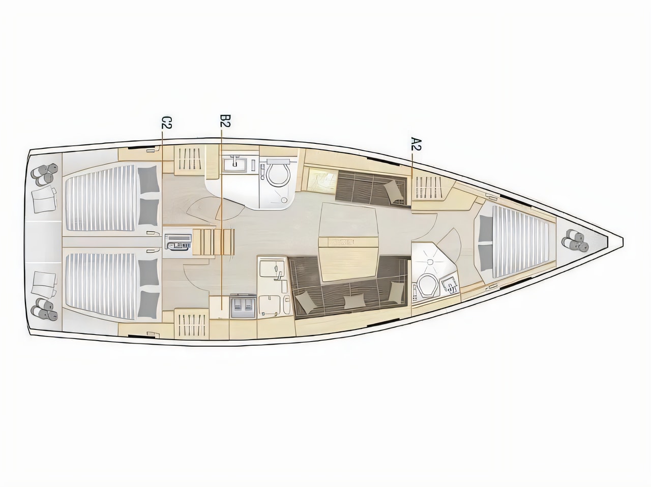 Interior of Hanse 418 sail boat with 3 cabins Croatia yacht charter