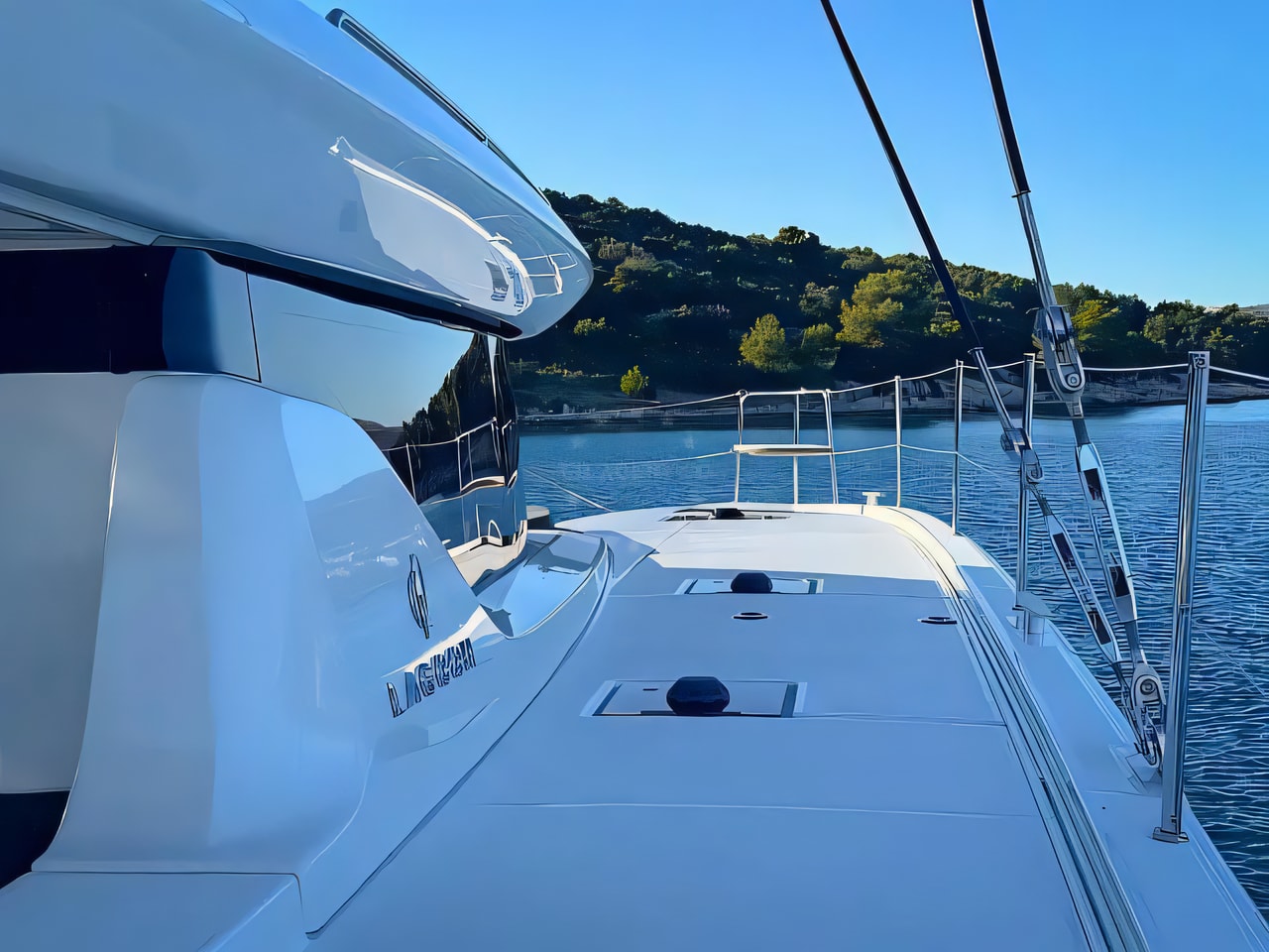 Exterior overview of Lagoon 43 catamaran for charter from Seget Donji Marina Baotic in the Split sailing area Croatia