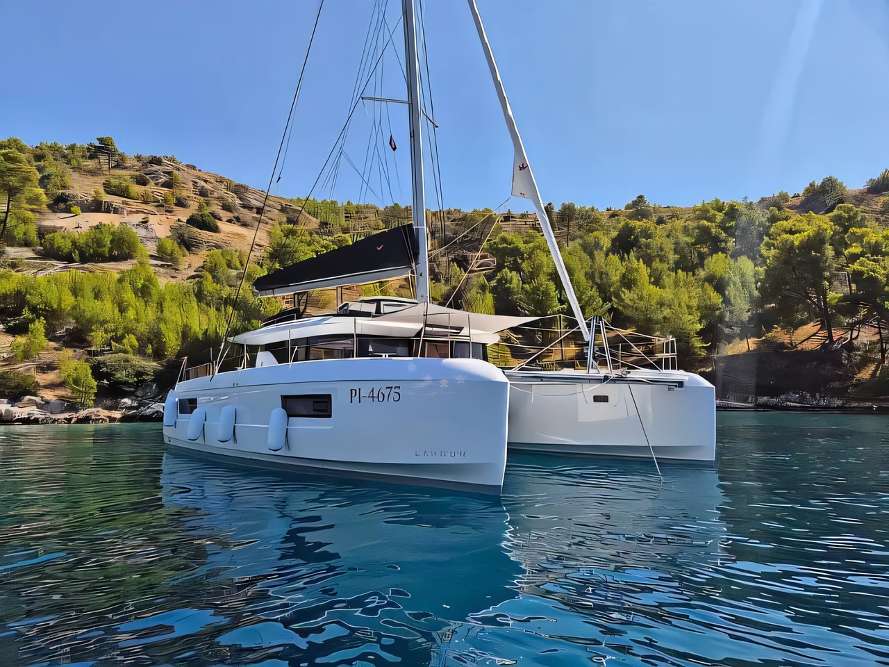 Exterior overview of Lagoon 43 catamaran for charter from Seget Donji Marina Baotic in the Split sailing area Croatia