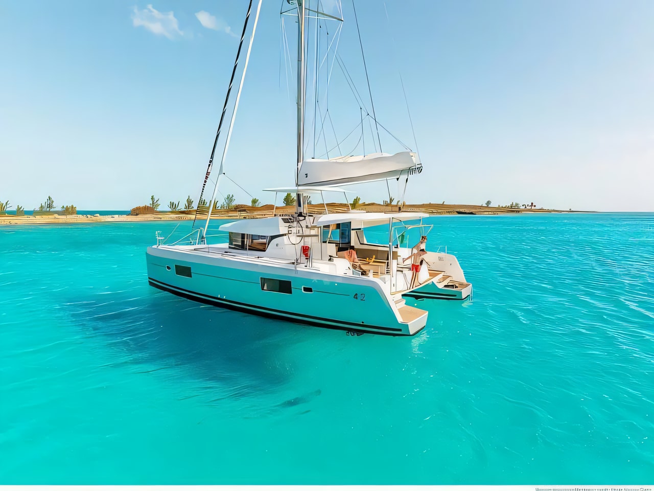 Exterior overview of Lagoon 42 catamaran for charter from Seget Donji Marina Baotic in the Split sailing area Croatia