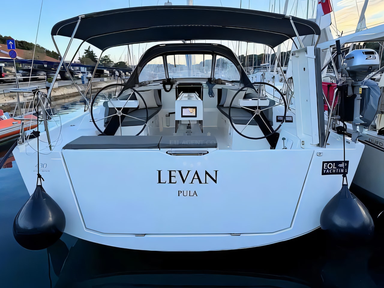 Exterior overview of Dufour 430 Grand Large sail boat for charter from Pula Tehnomont Marina Veruda in the Istria / Kvarner sailing area Croatia