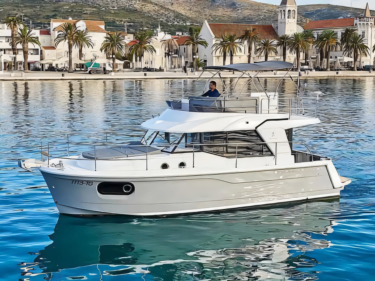 Exterior overview of Swift Trawler 30 motor boat for charter from Trogir ACI Marina in the Split sailing area Croatia