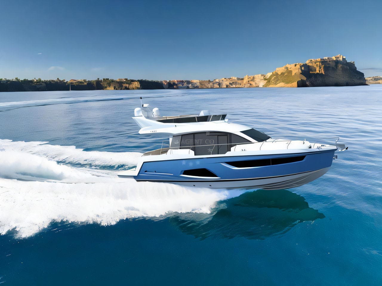 Exterior overview of Sealine F 430 motoryacht for charter from Biograd Sangulin in the Zadar sailing area Croatia