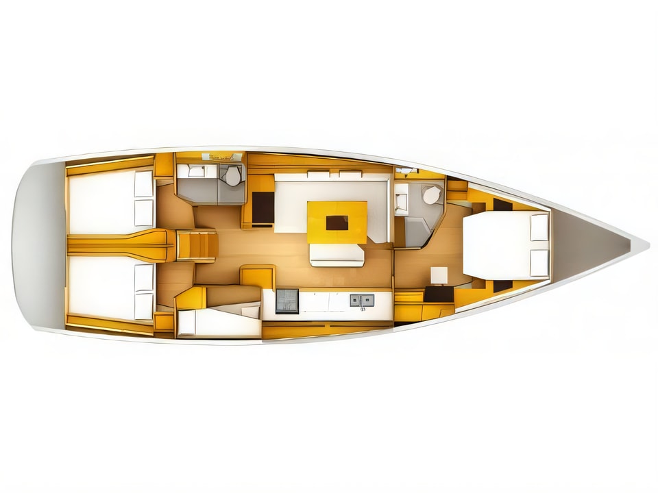 Layout of Sun Odyssey 509-4 sail boat with 4 cabins Croatia yacht charter