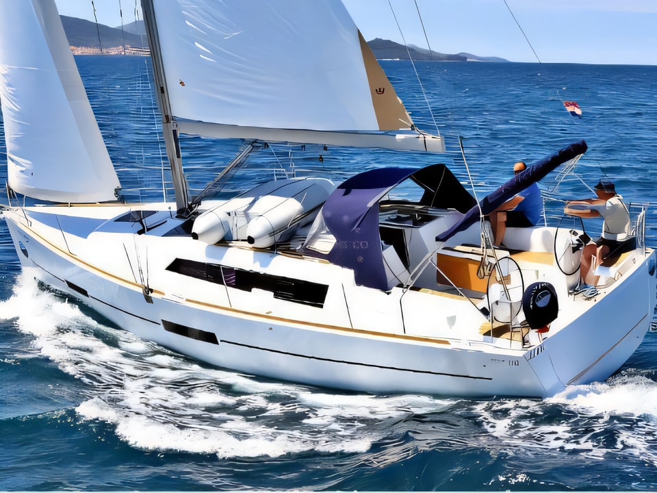 Exterior overview of Dufour 382 Grand Large sail boat for charter from Biograd Sangulin in the Zadar sailing area Croatia