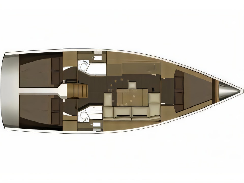 Layout of Dufour 382 Grand Large sail boat with 3 cabins Croatia yacht charter