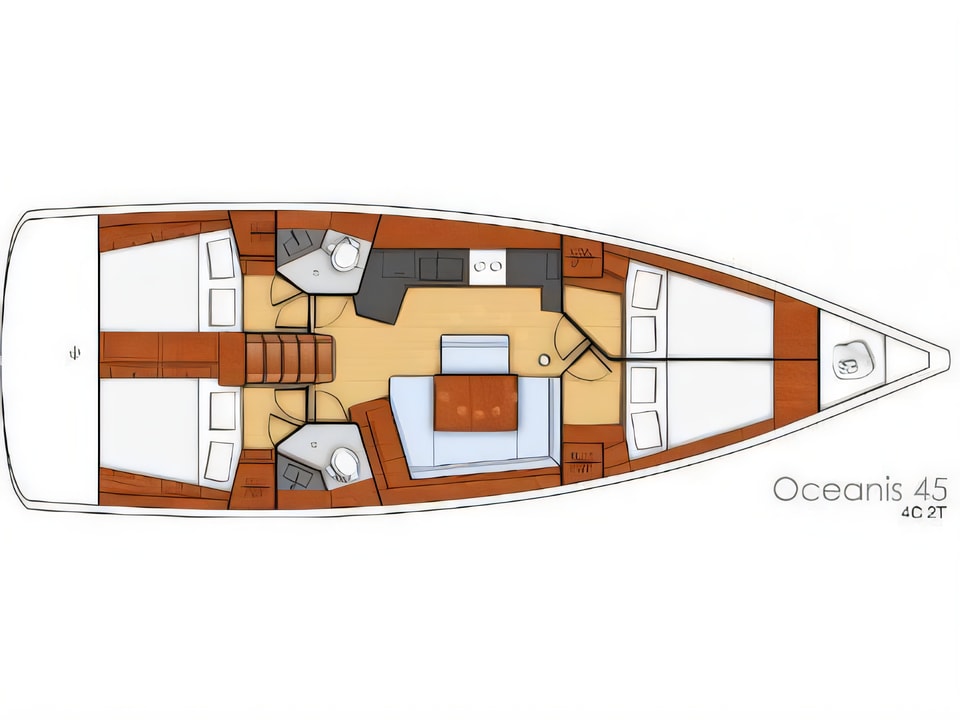 Layout of Oceanis 45-4 CABINS sail boat with 4 cabins Croatia yacht charter