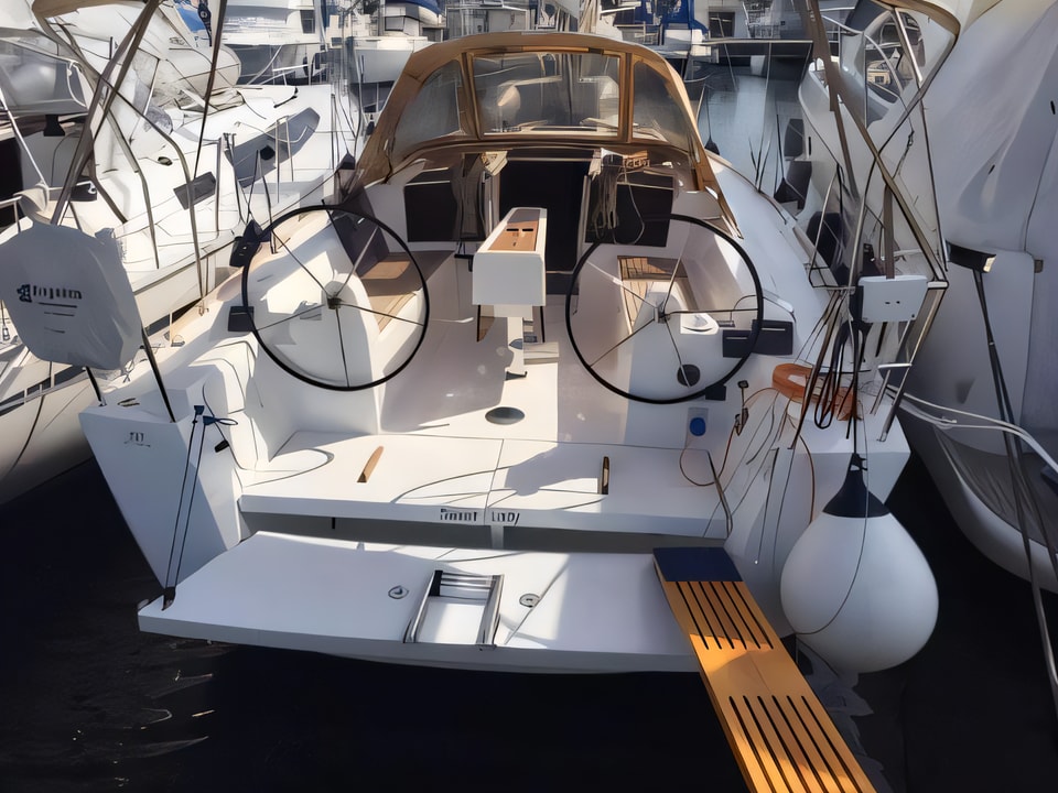 Exterior overview of Dufour 350 Grand Large sail boat for charter from Biograd Sangulin in the Zadar sailing area Croatia