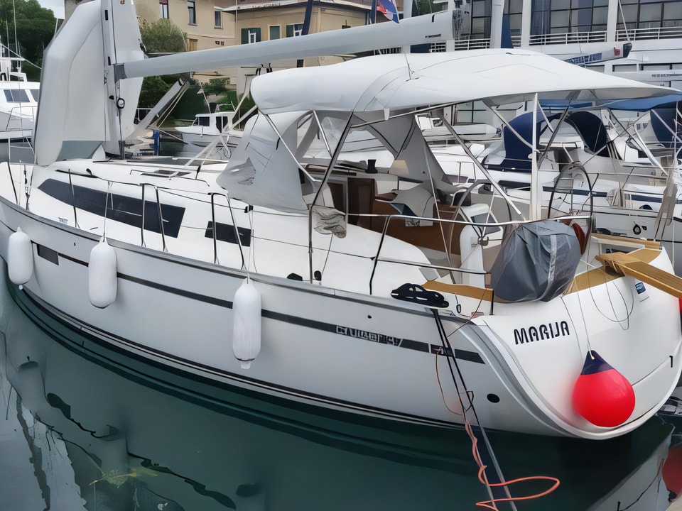 Exterior overview of Bavaria Cruiser 37 sail boat for charter from Zadar Marina in the Kornati sailing area Croatia