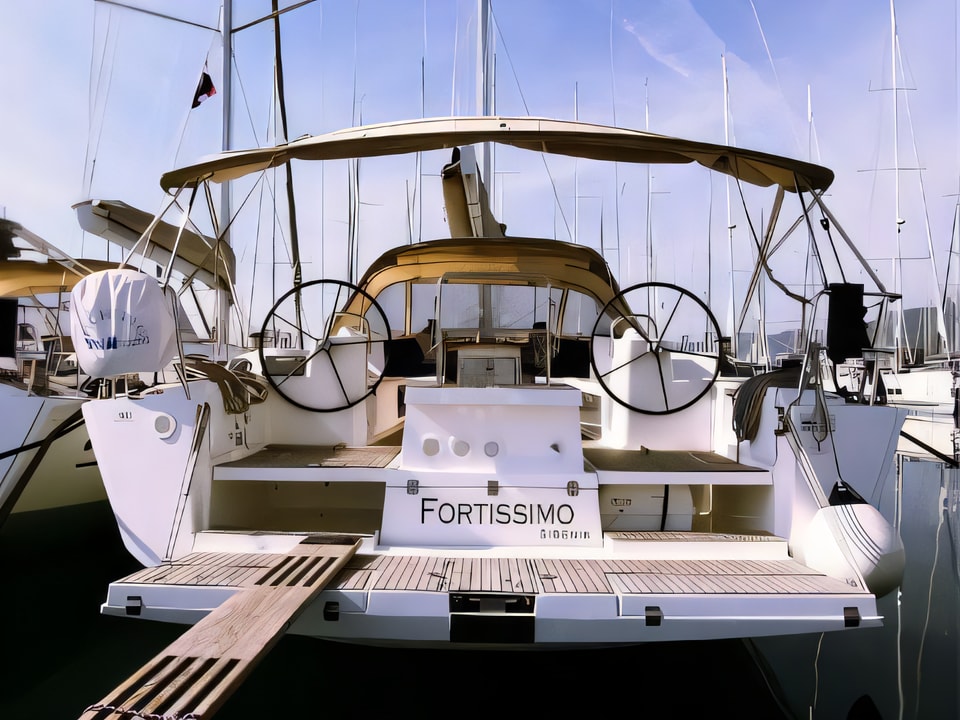 Exterior overview of Dufour 500 Grand Large sail boat for charter from Rogoznica Marina Frapa in the Split sailing area Croatia