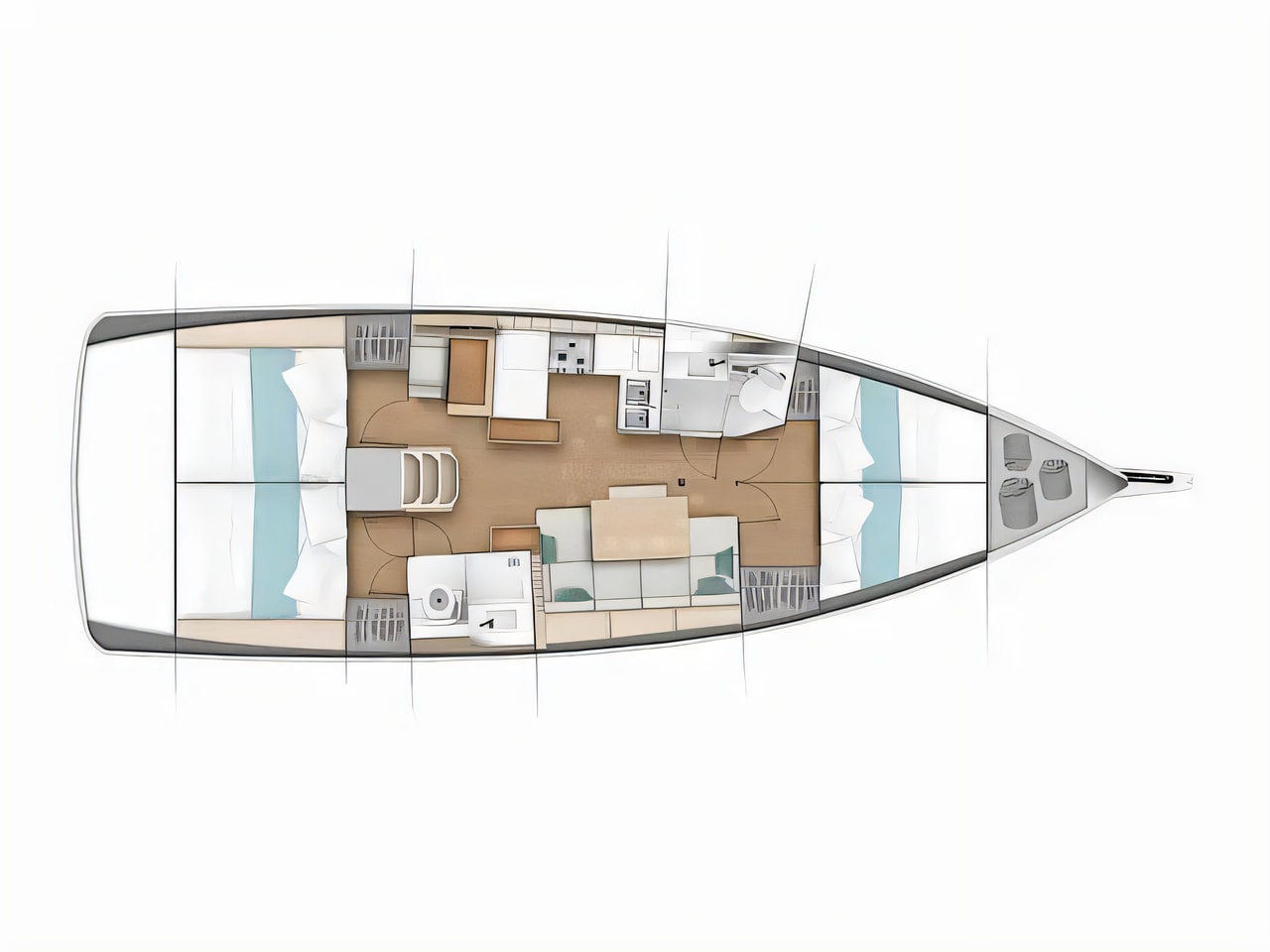 Interior of Sun Odyssey 440 sail boat with 4 cabins Croatia yacht charter