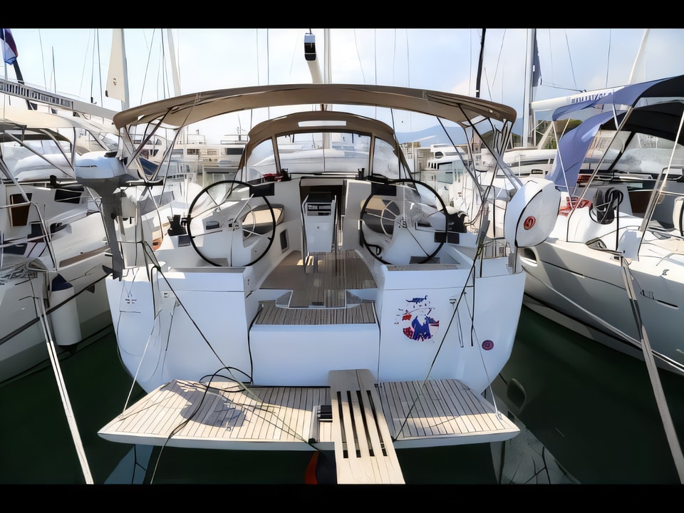 Exterior overview of Sun Odyssey 419 sail boat for charter from Kastela Gomilica Marina in the Sibenik sailing area Croatia