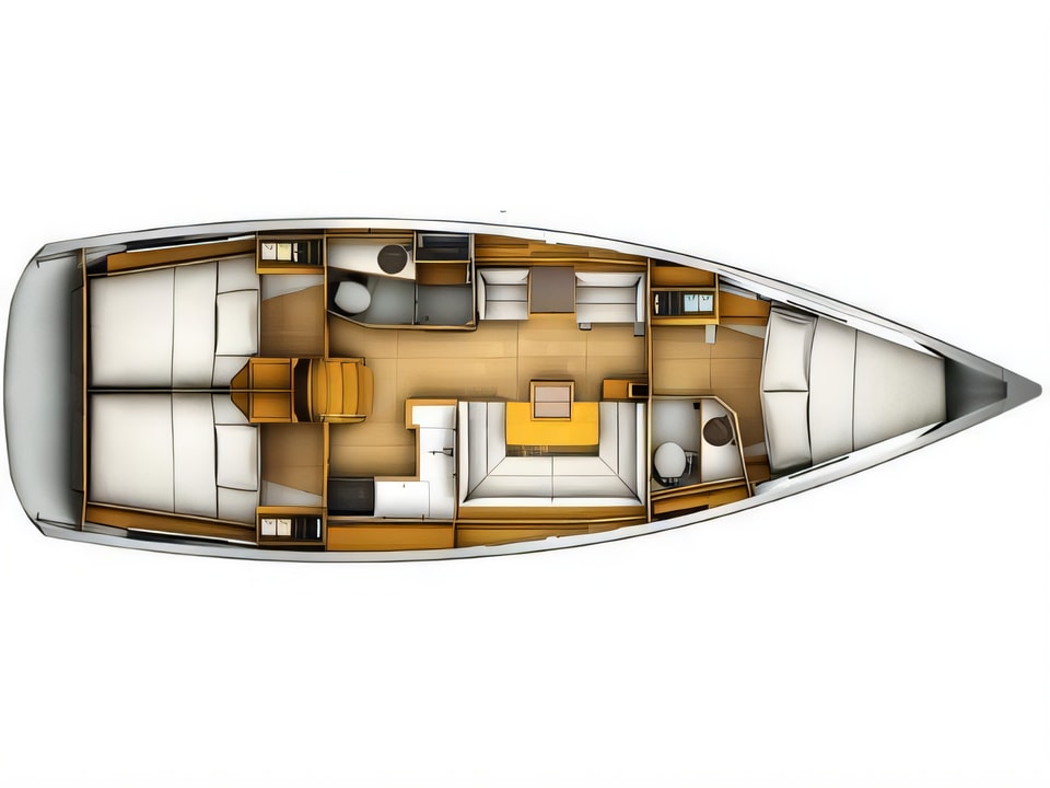 Layout of Sun Odyssey 419 sail boat with 3 cabins Croatia yacht charter