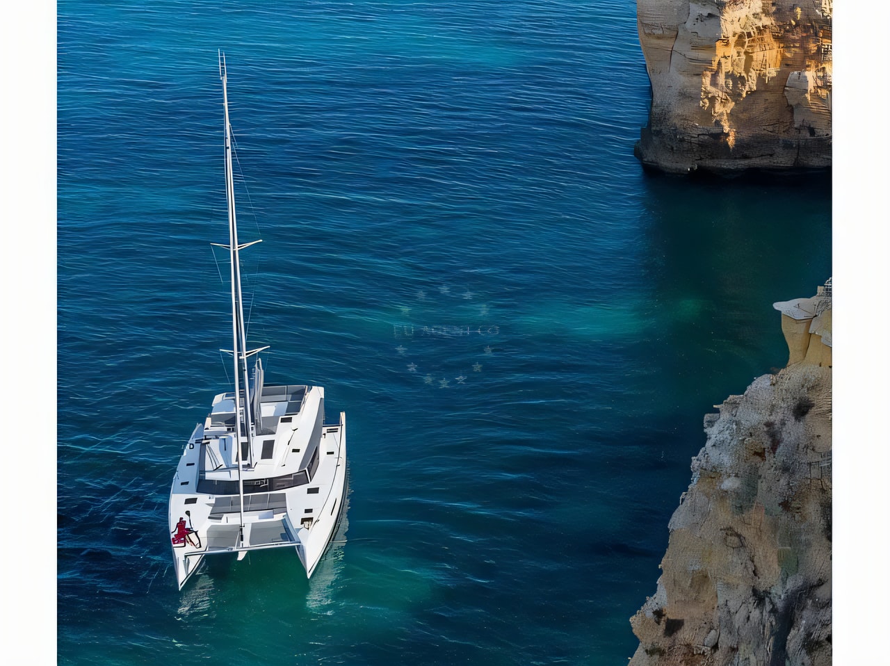 Exterior overview of Elba 45 catamaran for charter from Pula Marina Polesana in the Istria / Kvarner sailing area Croatia