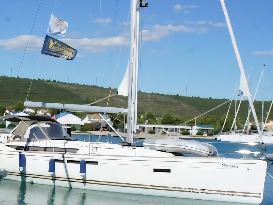 Exterior overview of Sun Odyssey 509 sail boat for charter from Sibenik Marina Mandalina in the Sibenik sailing area Croatia