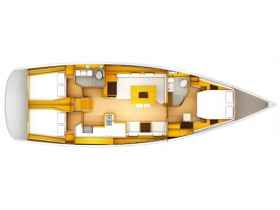 Layout of Sun Odyssey 509 sail boat with 3 cabins Croatia yacht charter