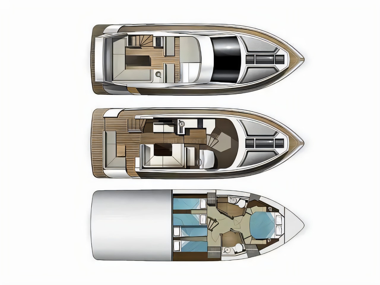 Interior of Galeon 420 Fly motor boat with 3 cabins Croatia yacht charter