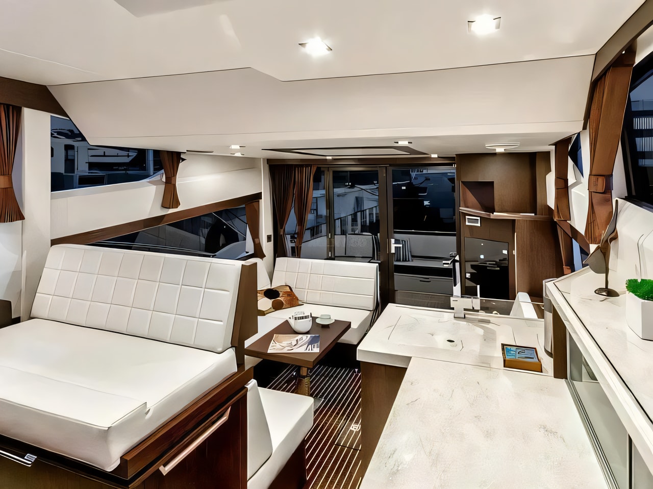 Layout of Galeon 420 Fly motor boat with 3 cabins Croatia yacht charter