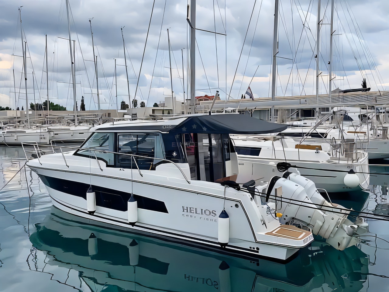 Exterior overview of Merry Fisher 1095 motor boat for charter from Sukosan Marina Dalmacija in the Kornati sailing area Croatia