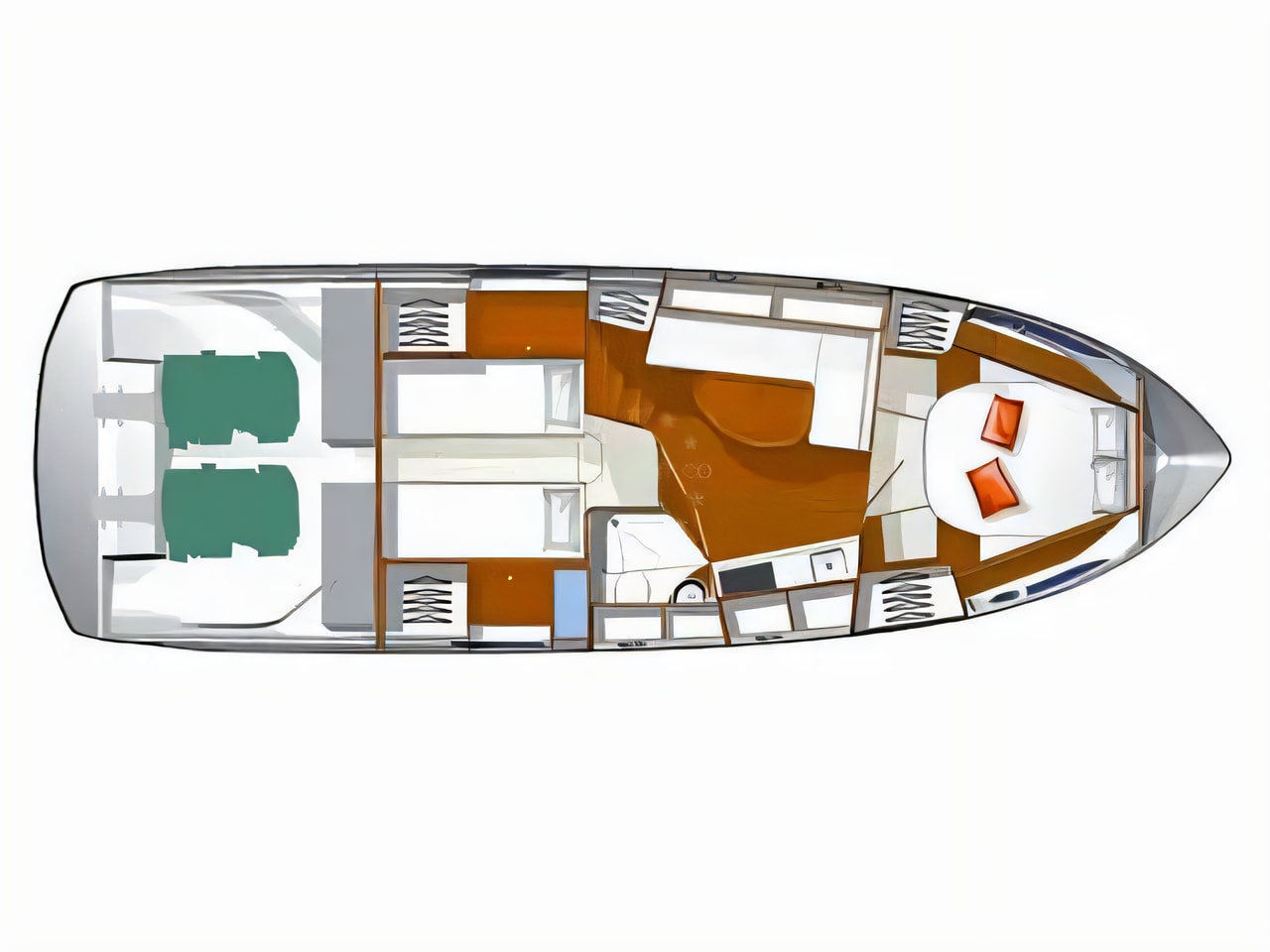 Interior of Gran Turismo 38 motor boat with 2 cabins Croatia yacht charter