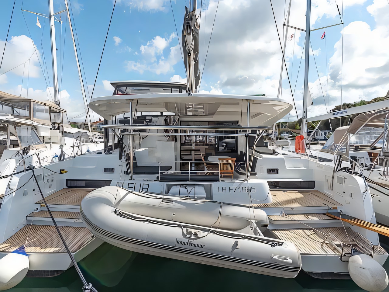 Exterior overview of Lagoon 42 catamaran for charter from Pula Tehnomont Marina Veruda in the Istria / Kvarner sailing area Croatia