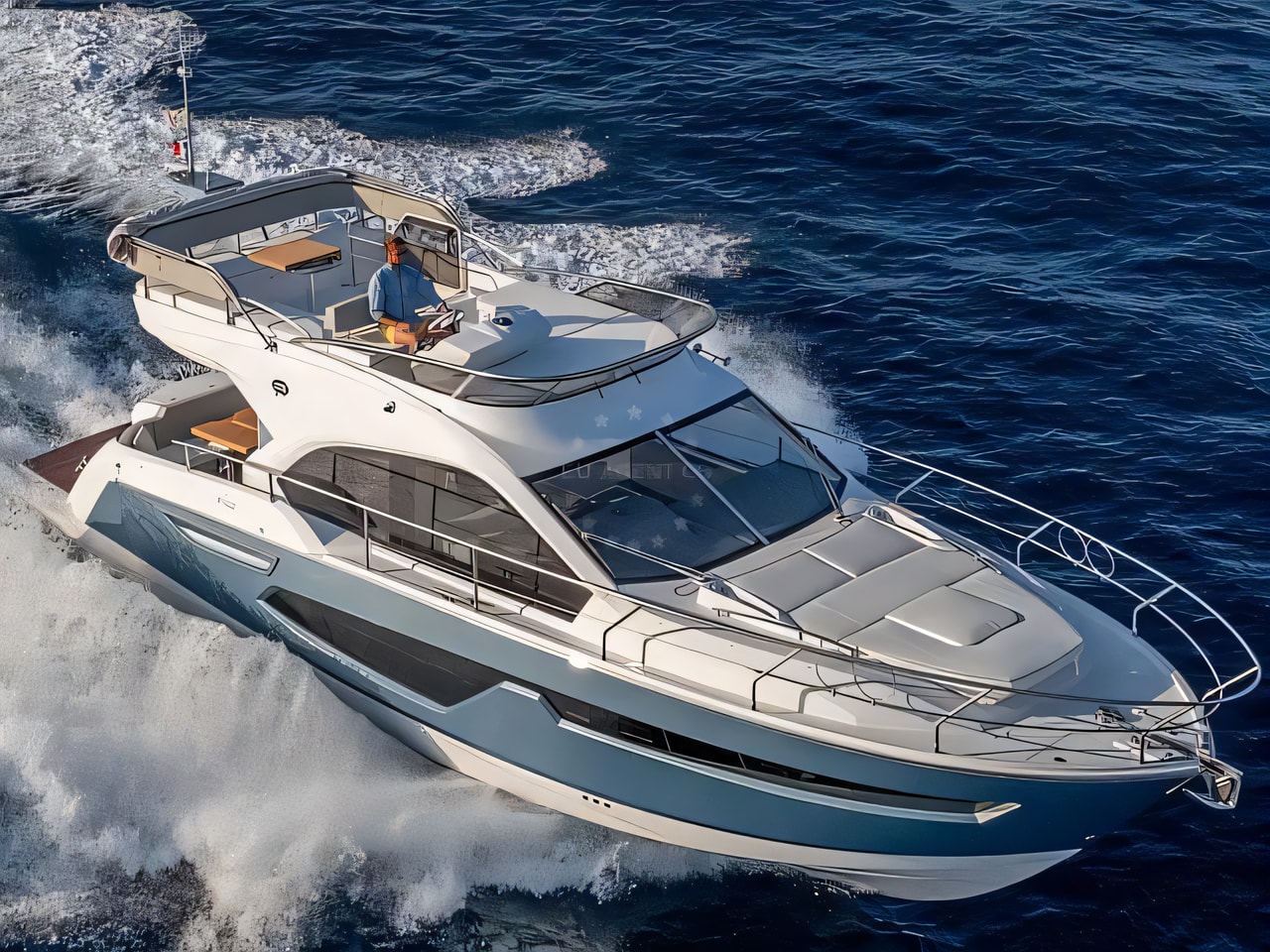 Exterior overview of Sessa Fly 42 motor boat for charter from Sukosan Marina Dalmacija in the Kornati sailing area Croatia