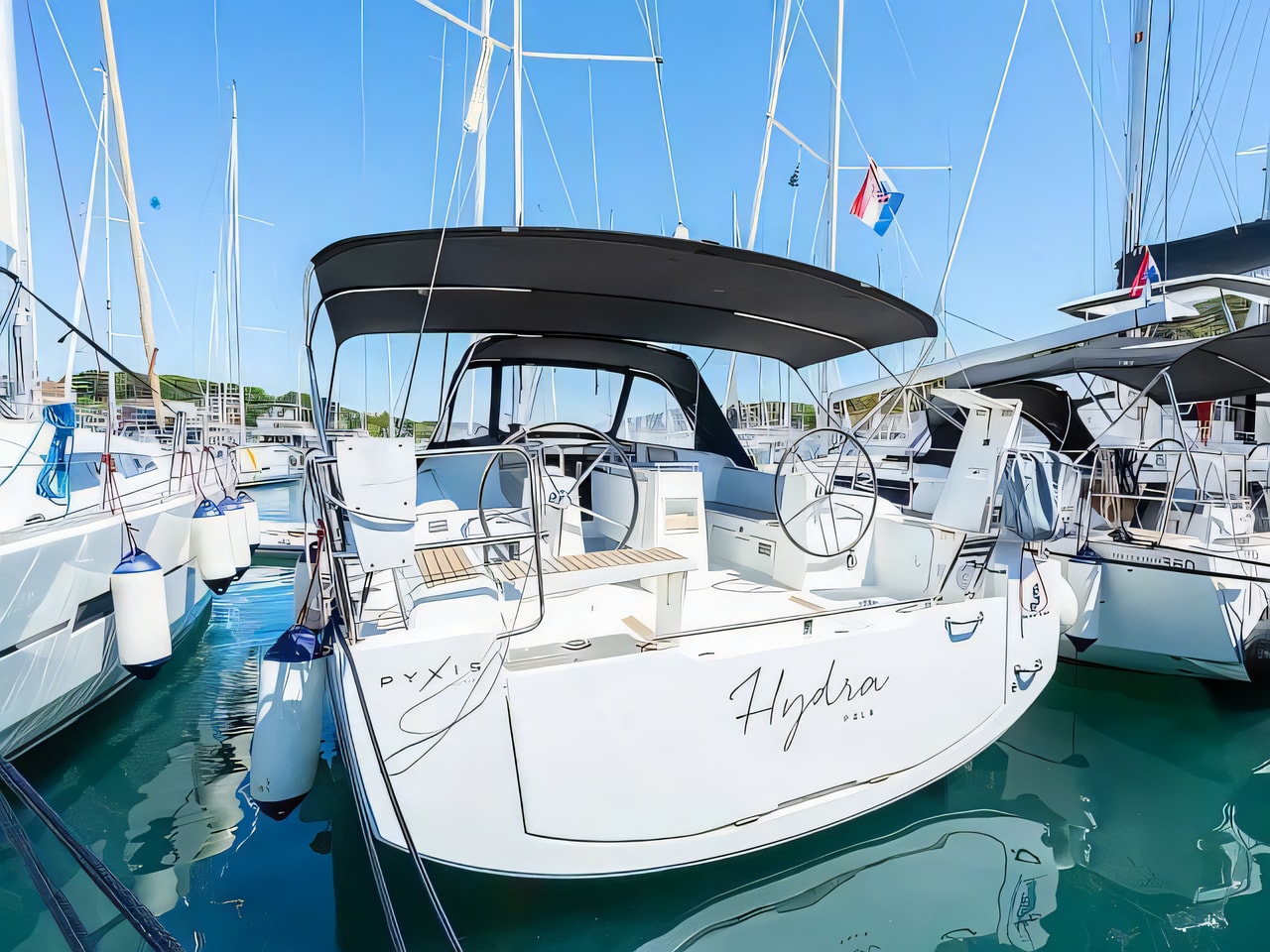 Exterior overview of Oceanis 38.1 sail boat for charter from Pula Tehnomont Marina Veruda in the Istria / Kvarner sailing area Croatia
