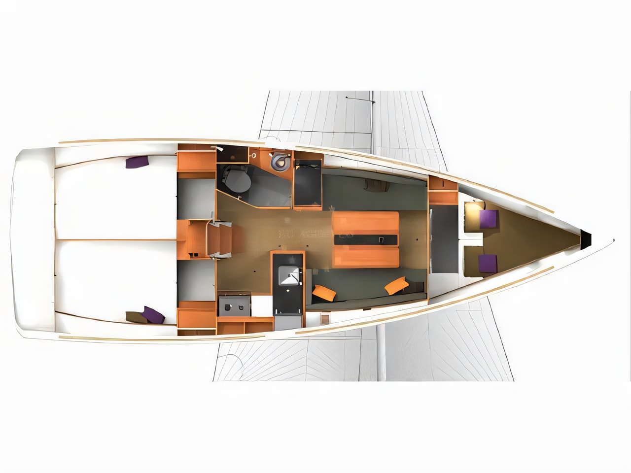 Interior of Sun Odyssey 349 sail boat with 3 cabins Croatia yacht charter