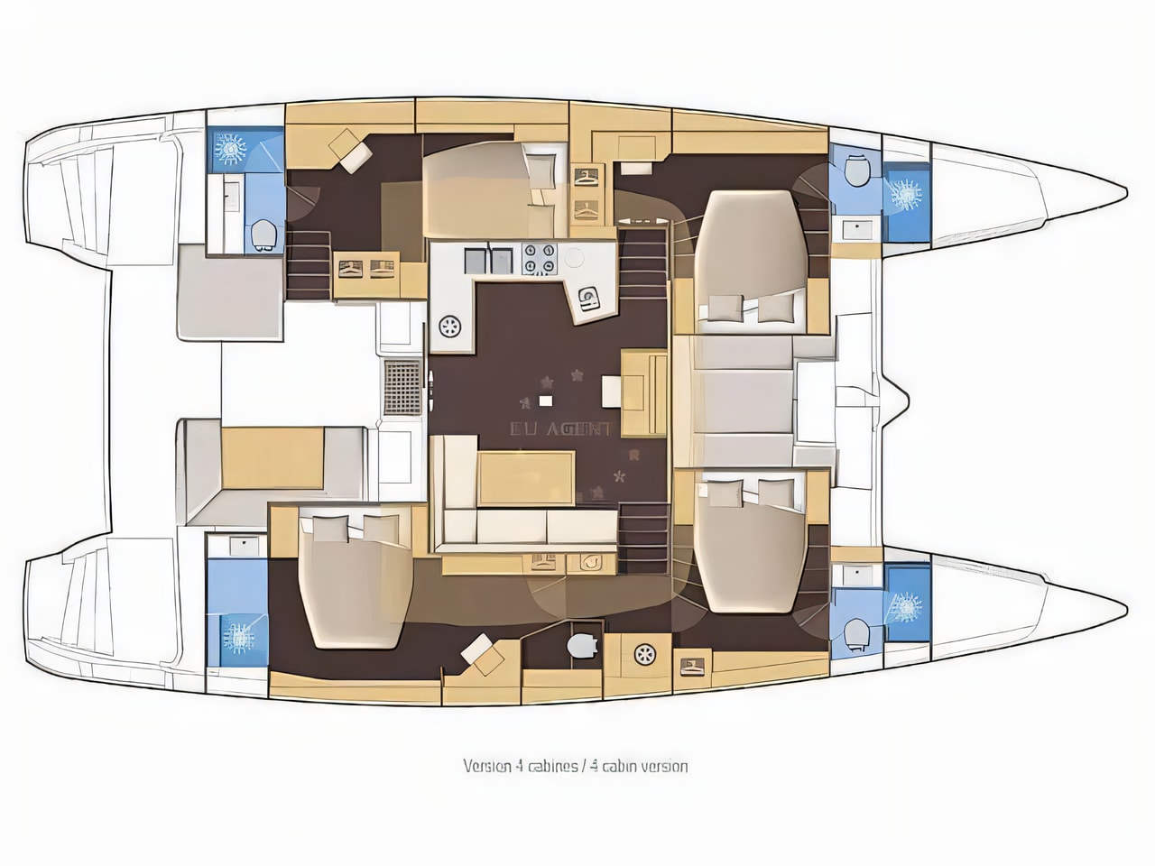 Interior of Lagoon 52F catamaran with 5 cabins Croatia yacht charter