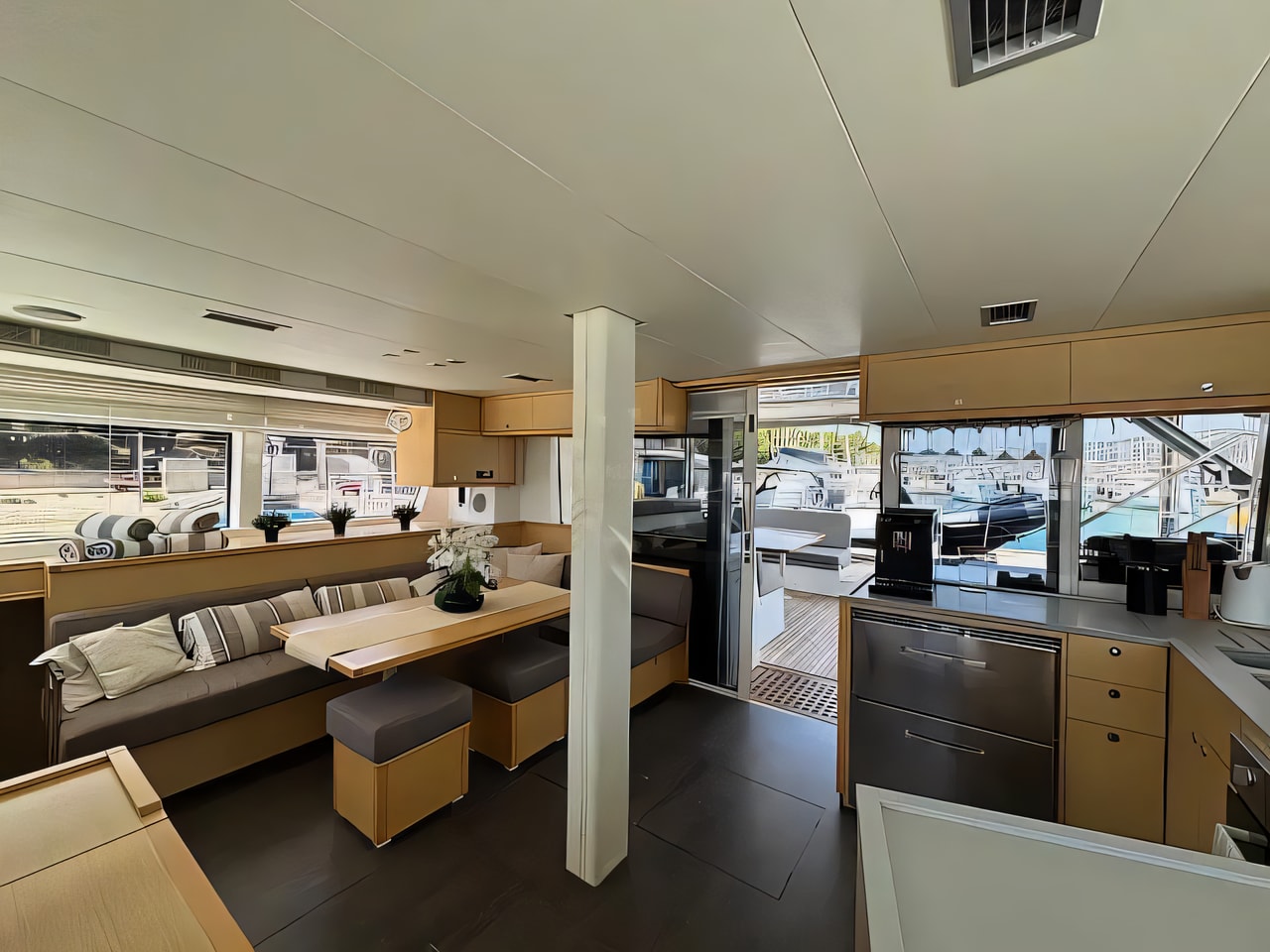 Layout of Lagoon 52F catamaran with 5 cabins Croatia yacht charter