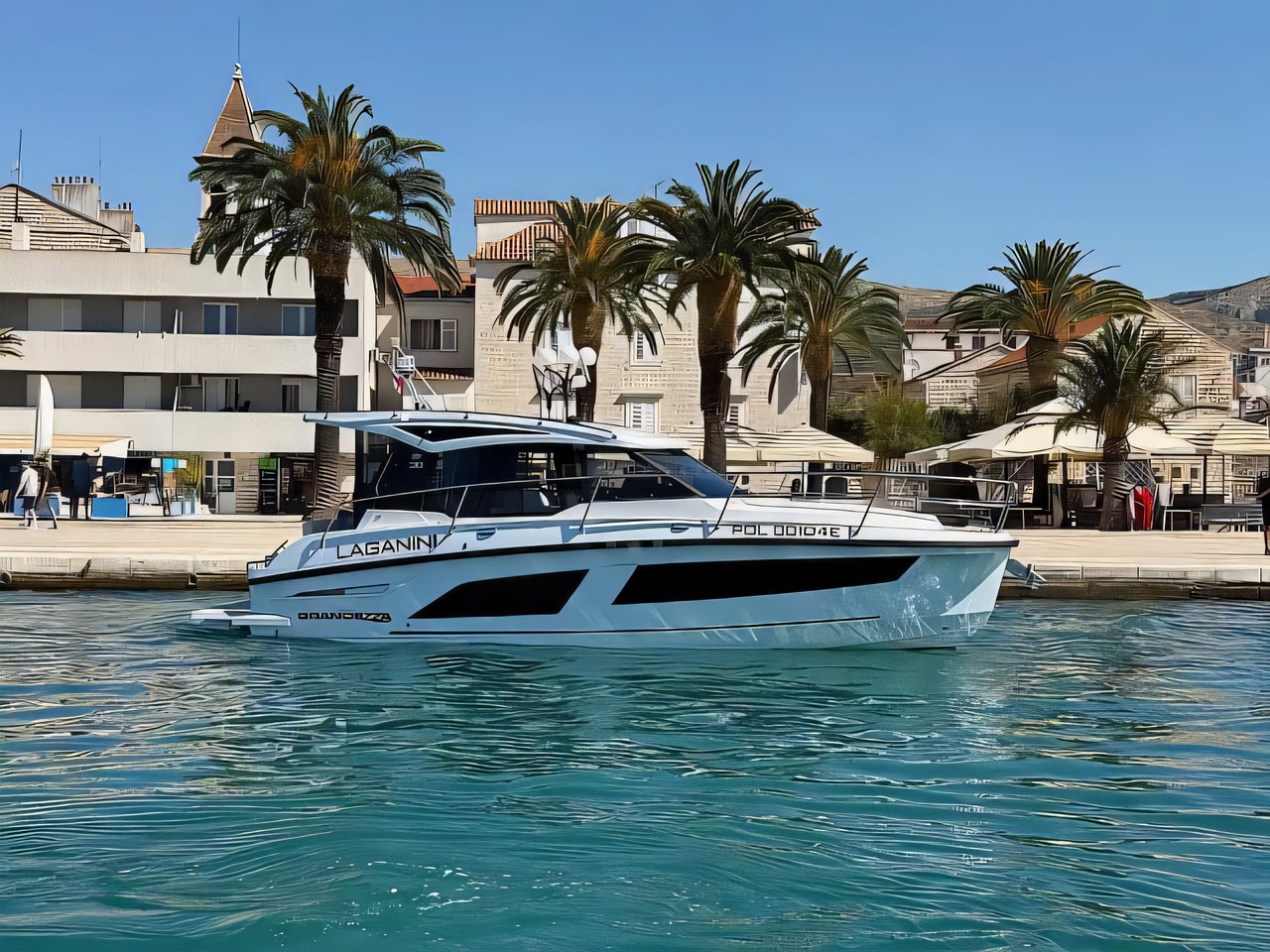 Exterior overview of Grandezza 30 OC motor boat for charter from SCT Marina Trogir in the Split sailing area Croatia
