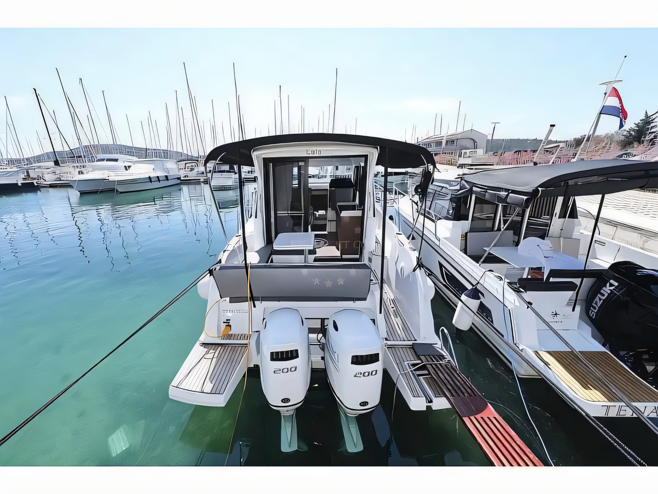 Exterior overview of Antares 9 OB motor boat for charter from Pirovac in the Sibenik sailing area Croatia