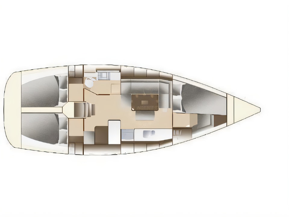 Layout of Dufour 375 sail boat with 3 cabins Croatia yacht charter