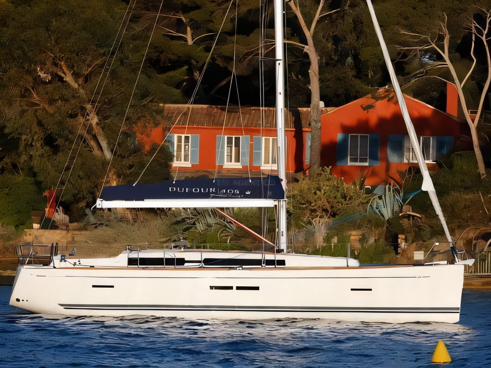 Exterior overview of Dufour 405 BM sail boat for charter from Pula Tehnomont Marina Veruda in the Istria / Kvarner sailing area Croatia